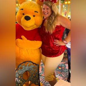 Disney Bound Winnie the Pooh glitter top and yellow Capris plus NWT Pooh ears!